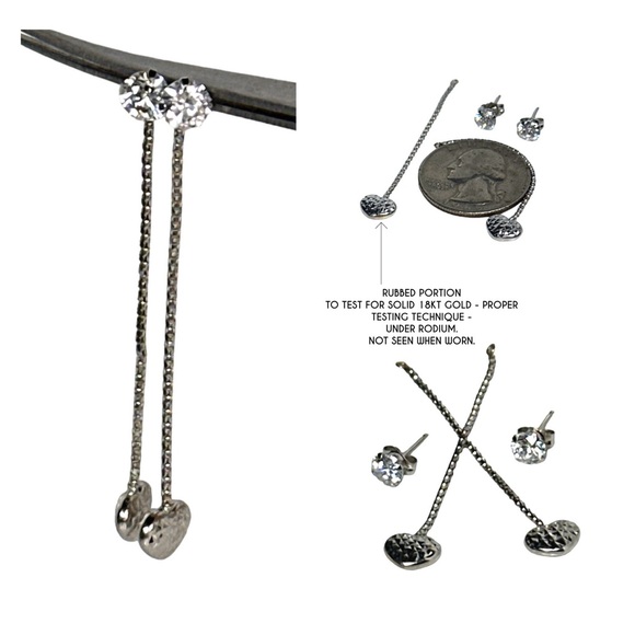 18KT SOLID WHITE GOLD RHODIUM HEART DANGLE EARRING ENHANCERS W/ FREE 14KT STUDS - Picture 9 of 13